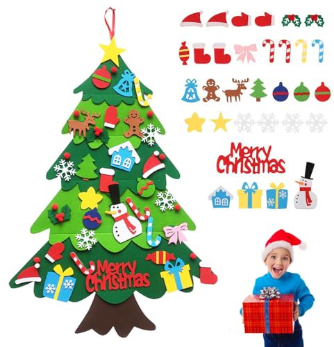 Árbol de Navidad Fieltro para Niños Diy Desmontables Árbol de Navidad para Niños Decoración Árbol Navidad Fieltro Se Puede Colgar Para Party Decoración De Pared Para Puertas