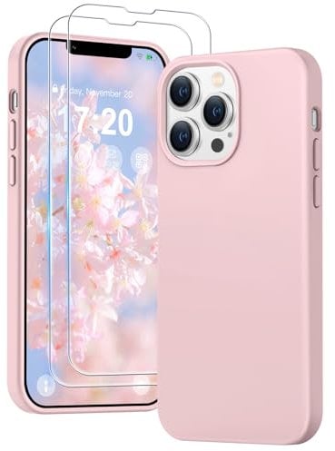PuyaTeya 3 in 1 Hülle für iPhone 13 pro, mit 2 Stück 9H Panzerglas Premium Liquid Silikon Hülle, mit 4-Layer stoßfesteabriebfestes, Soft Mikrofaserfutter hülle für iPhone 13 pro(Rose)