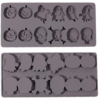 Stampo per cioccolatini Halloween in silicone | Stampi per dolci o trucchi a forma di teschio fantasma – Set di stampi da forno con 12 cavità per biscotti, cubetti di ghiaccio, torte, sapone
