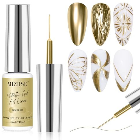 MIZHSE Gold Gel Nail Polish, Metallic Liner Gel Nail Polish Painting UV/LED For French Manicure Liner Nail Art Design Drawing for Home DIY Salon