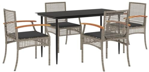 HETFTJN Eckbank Mit Tisch Lounge Möbel Outdoor Terassenmöbel Außen Balkonmöbel Kleiner Balkon - 5-TLG. Garten-Essgruppe mit Kissen Grau Poly Rattan für Terrasse Restaurant Garten Hof