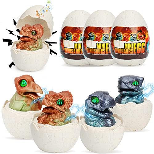 Ostergeschenk-Set, 4 Dinosaurier-Eier mit Ziehen Zurück Autos im Inneren, Easter Egg mit Licht- und Soundeffekten, Ostereiersuche Füller Kit Geschenke für Kinder Mädchen Jungen 3-12+
