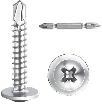 SHUNCHG Lot de 150 Vis à Tôle Autoperceuses M4.2 x 13mm à tête Bombée en Acier Inoxydable 410, Cruciformes M4.2, Vis à Tête Ronde Autoperceuse Avec Tournevis pour Acier, Tôle