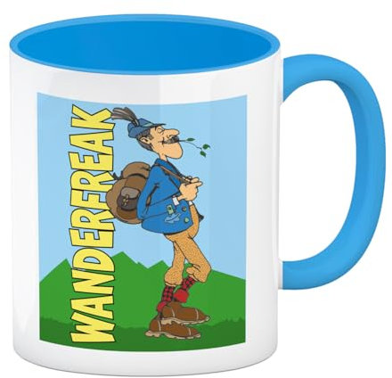 speecheese Wanderfreak Kaffeebecher in hellblau Perfekt für jeden Wanderer der die Berge im Rucksack erobert Ideal um nach dem Lauf die Stiefel abzustellen