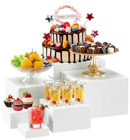 Tortenständer, 6 Stück Cake Stand, Kuchenständer, Food Risers for Buffet, Acryl Buffet Ständer, Wiederverwendbar Display Organizer für Hochzeiten, Geburtstag, Partys, Cupcake, Weiß