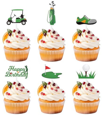 36pcs Golf Cupcake Toppers, Trophy Golf Ball Shoes Carts Bag Lawn Cupcake Picks Golf Sports Themed Cake Decorations Birthday Party Supplies for Baby Shower Birthday Gatherings