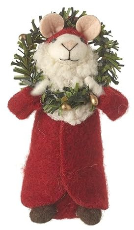 Heaven Sends Festliche Wollmaus Weihnachtsdekoration mit rotem Mantel und Kranz - 14 cm - Neuheit Weihnachtsmaus - Weihnachtsdekoration für Zuhause - Festliche Weihnachtsdekoration - Geschenkidee für