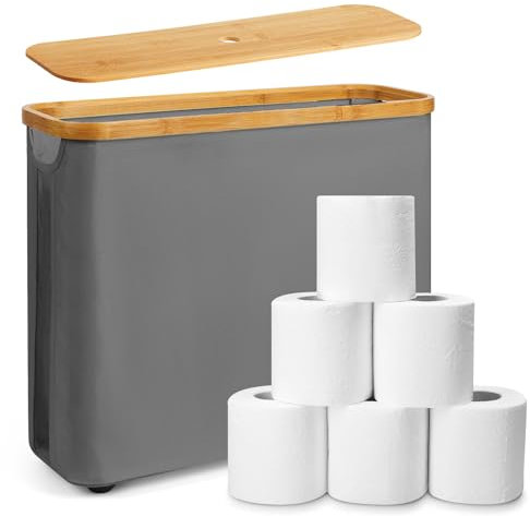 LUOJINYI Portarrollos Papel Higienico, Cesta Papel Higienico, Porta Rollos de Papel Higienico, Soporte Papel Higienico con Tapa, Toilet Paper Holder Capacidad para 12 Rollos de Papel higiénico, Beige