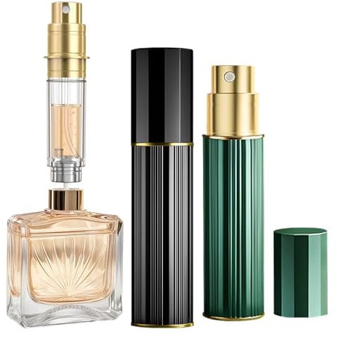 JOOMOKO Perfume Atomiser, Perfume Travel Bottle, 10ML Atomiser Spray Bottle, Refillable & Travel Size Perfume Spray Bottle Easy to Refill Cologne Dispenser for Women and Men(Black&Green)