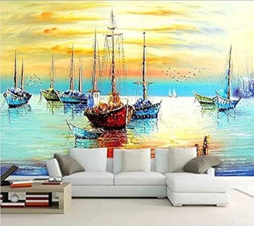 XLMING Peinture À L'Huile Bateau Grand Bateau Jaune Papier Peint 3D Intissé Salon Canapé Chambre À Coucher Salle Manger Intérieure Murale-300cm×210cm