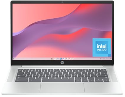 HP Chromebook 14 inch Laptop, HD Display, Intel Processor N100, 4 GB RAM, 64 GB eMMC, Intel UHD Graphics, Chrome OS, Glacier Silver, 14a-nf0019nr