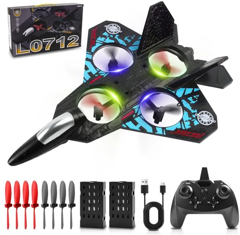 Afenau RC Plane, 2,4 GHz Remote Control Plane with 2 Batteries, 360° Surround Remote Control Airplane with LED, 6-Axis Gyro RemoteControl Aeroplane for Kids Adults Beginners (Blue)