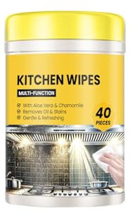 Kitchen Wet Wipes Heavy Duty Degreaser Fast Effective Stain Removal Biodegradable Disposable Cloths Multipurpose Cleaning Large Pack 40PCS (Yellow, 12.7x8.2x8.2cm)