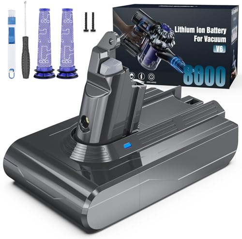 Morpilot 8000mAh Akku für Dyson V6, Ersatzakku für DC62 SV03 DC58 DC59 DC61 DC72 DC74 SV06 SV09 mit 2 waschbaren Filtern