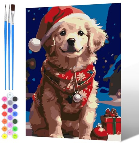 NAIMOER Peinture par Numero Chiens Adulte Enfants, Peinture Numero Noël Pinceaux et Peintures Toile Acryliques Cadeaux Decoration Maison 30x40cm