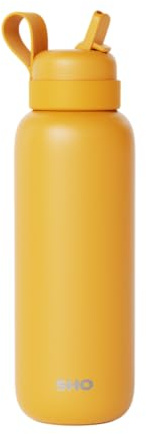 SHO Newt Insulated Stainless Steel Water Bottle (Honey, 500ml) | 2 Lids - Fizzy-Friendly Straw Lid, Chug Lid, 24H+ Cold, Leakproof, Easy Clean & Dishwasher Safe, Fits Bags, Anti-Microbial