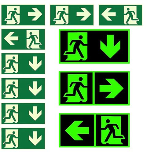8 Señales De Salida De Emergencia, Cartel Salida De Emergencia Homologado, Cartel Luminiscente Salida De Emergencia, Autoadhesivas, De Pvc, Señales De Salida De Emergencia (300 X 150 Mm)