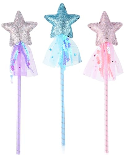 Cobee 3 Stück Stern Zauberstab, Prinzessin Zauberstab Glitzer | Prinzessin Zauberstäbe Fee Magic Wand Für Geburtstag Party Festivals Maskenbälle(Rosa, Blau, Lila)