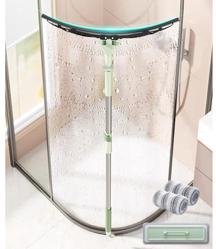 EXCLURA Raclette Vitre Raclette de Douche en Verre Incurvé avec Manche Télescopique, Kit de Nettoyage de Vitres Professionnel 2 en 1, Kit de Rallonge pour Le Nettoyage des Vitres