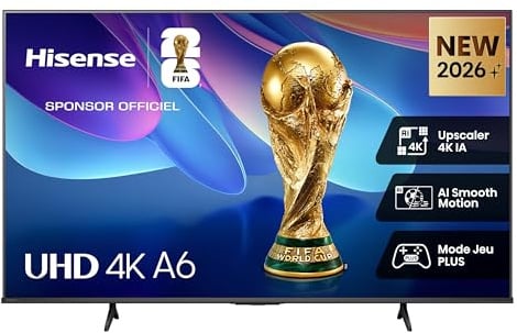 Hisense 50A6S - TV 2026 4K UHD 50 (127 cm), Smart TV HomeOS U9.5, Dolby Vision HDR, Game Mode Plus (VRR 60Hz), DTS Virtual:X, Alexa Intégrée, Noir