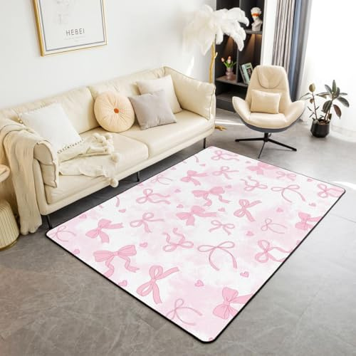 Homemissing Pink Schleife Kurzflor Modern Teppich 150x200cm Süß Schleifenknoten Heart Pattern Küchenteppich Pink Tie Dye Teppich Aesthetic Wohnzimmerteppich Super Weich