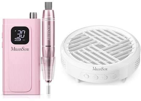 MelodySusie Entry-Level Clip-On Cordless Nail Drill SC300F Pink and Compact Hpro Nail Dust Collector