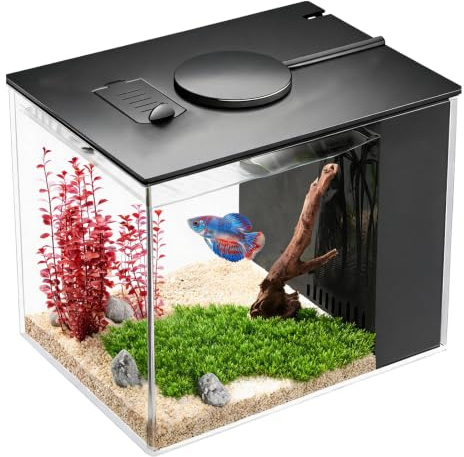Set completo per acquario con filtro laterale e pompa 20x15x15cm, design a circolazione automatica con illuminazione a tre colori, adatto per pesci ornamentali, gamberetti e piante, per scrivania