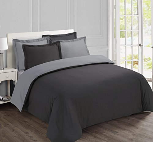 Vision - Parure de lit Réversible Bicolor Anthracite/Gris - Set de Housse de Couette 200x200 cm avec 2 taies d'oreiller pour lit 2 Personnes - 100% Coton