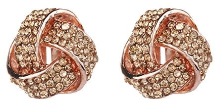Clip On Earrings - Rose Gold Plated Rhinestone Knot - Honey RG