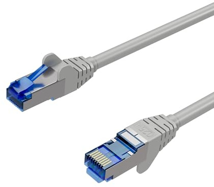 Kabelbude.eu Netzwerkkabel – Ethernet LAN Patchkabel Cat 6A S/FTP PIMF RJ45 vergoldet – Grau – 1m