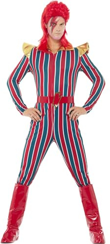 Smiffys Space Superstar Costume, Multi-Coloured with Jumpsuit, Belt & Boot Covers, 1970's Disco Fancy Dress, 1970s Dress Up Costumes