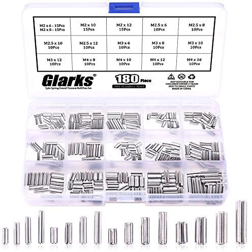 Glarks 180 Stück 304 Edelstahl Spannstift Hohlsplinte, M2 M2.5 M3 M4 Hohl Federstifte Sortiment