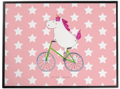 Mr. & Mrs. Panda Schreibtischunterlage Einhorn Radfahrer - Geschenk, Bürobedarf, Schreibtischauflage, Einhorn Deko, Büroartikel, Kummer,