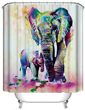 JMAHM Duschvorhang mit Tiermotiv, wasserdicht, schimmelresistent, Polyestergewebe, Duschvorhang-Set, Badzubehör (71 x 71 cm, bunt, Elefant)