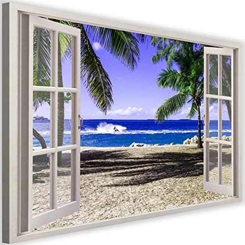 Feeby Leinwand Bilder - Fensterblick Natur- 120x80 cm- Deko Wohnzimmer - Wandbilder Schlafzimmer - Deko Aesthetic - Wand Deko - Leinwand Groß - Deko Zimmer - Leinwandbilder XXL
