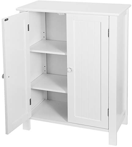 SUPER DEAL Modern Bathroom Floor Storage Cabinet with Adjustable Shelf and Double Door Rust Proof, Living Room Modern Home Furniture Storage Organizer Cabinet