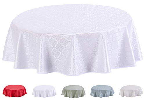 Wachstuch Tischdecke Abwaschbar Rund geprägt 155cm Weiß