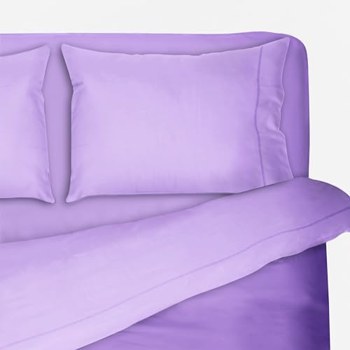 Morfeo Completo Letto con cordonetto Tinta Unita Puro Cotone Set Lenzuola Singolo 1 Piazza e Mezzo Matrimoniale (1 Piazza Singolo, Lilla)