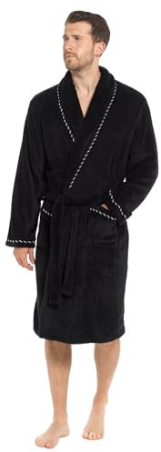 Strong Souls Accappatoio da uomo in pile morbido e caldo, ideale come regalo per uomo, Corda Trim - Nero, M