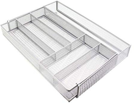 Besteckkasten Für Schubladen 6 Fächer Metallgeflecht Ausziehbarer Rutschfeste Unterseite Flexibel Besteckeinsatz Schublade Für Küchen Gabeln Löffel Kuchengabeln Kaffeelöffel,Silber