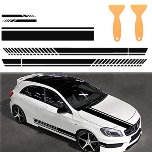 5 Stück Automobile Aufkleber Auto-Aufkleber Seitenstreifen Klebestreifen Auto Seitenaufkleber Motorhaube Streifen Racing Körper Universeller Type+ 2 Scraper(Schwarz)