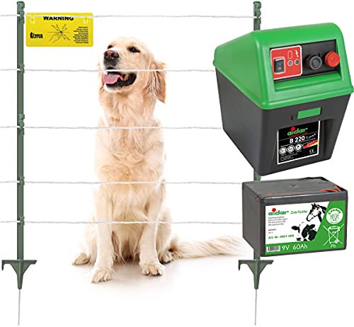 Eider Elektrozaun Komplett-Set für Hunde & Kleintiere – mit 9V/12V Stromgerät, 250m leitfähige Litze – Mobile, hütesichere Einzäunung für den Garten oder Unterwegs – Variable Länge & Höhe