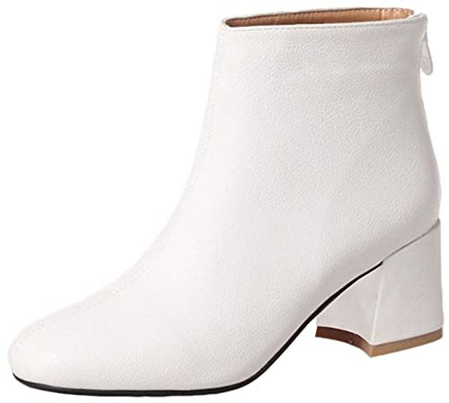 SJJH Fashion Damen Stiefeletten mit Mittelhohem Absatz und Reißverschluss Hinten (Weiß, 40 EU)