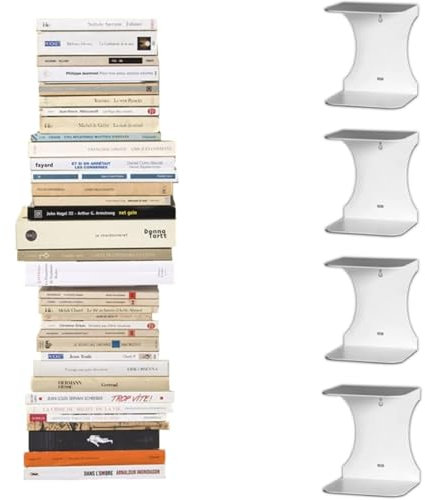 Flo.mar Mensole da Parete Invisibili per Libri e Oggetti (Bianco, 17 cm, 4)