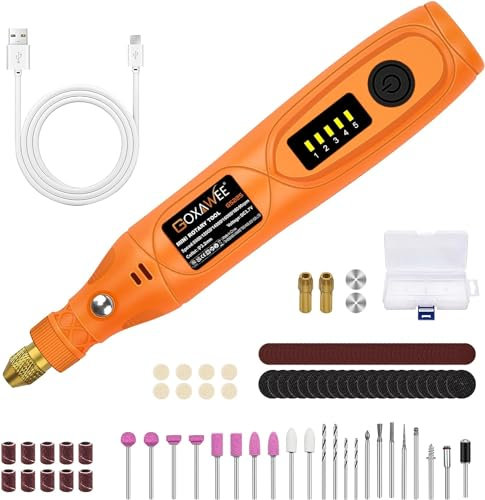 GOXAWEE Mini Trapano, 3,7 V Utensile rotante con 104 accessori, Elettrico Rotativo con USB, 0-18000 RPM Multifunzione Smerigliatrice per incisione, taglio, foratura, lucidatura, pulizia, fai da te
