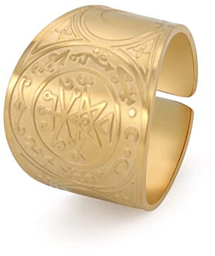 TEAMER Edelstahl Erzengel Metatron Engel des Lebens Siegel Amulett Ring Salomon Vintage Ringe Schmuck für Männer Frauen (9, Lilith-Siegel-Gold)