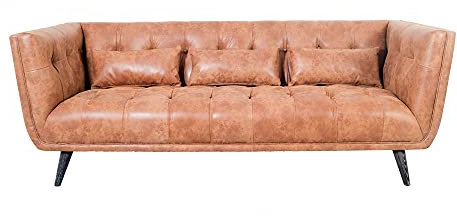 Vintage-Line Clubsofa Woodbrook 3-Sitzer Hellbraun-Honey Echtleder Loungesofa Ledersofa Ledercouch Sofa