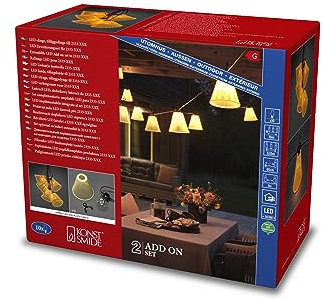 Konstsmide LED Biergartenketten System Erweiterung, für 2333-XXX, 10 klare Birnen/bernsteinfarbene Dioden, Außen (IP44), schwarzes Kabel - 2334-830