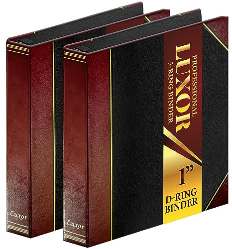 3 Ring Binder 1 Inch, 2 Pack, Heavy Duty Locking D-Ring, Holds 220 Sheets, Letter Size 8.5 x 11, Presentation Binder, Durable Tear-Resistant Polyester, Gold Foil Embossed Cover, Performore, Maroon