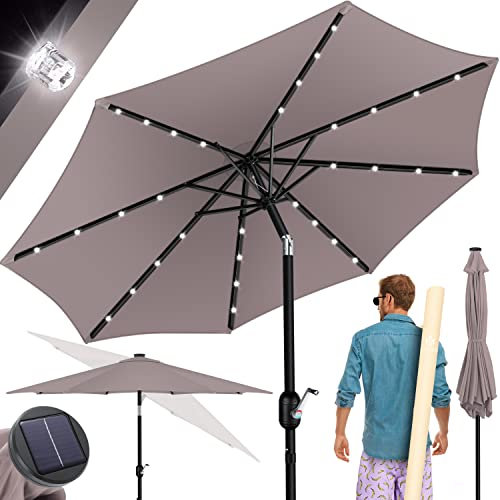 KESSER® Sombrilla Parasol LED Solar con Manivela Incluye Funda 2 en 1 Bolsa de Transporte | Ø 265cm Redondo | Sombrilla para Balcón Jardín y Terraza Ajustable y Inclinable